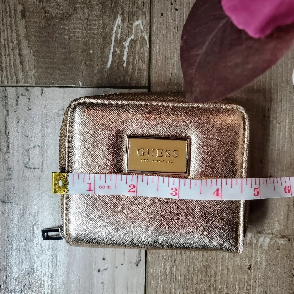 GUESS Los Angeles Abree Small Zip-Around Metallic Rose Gold Wallet NWOT